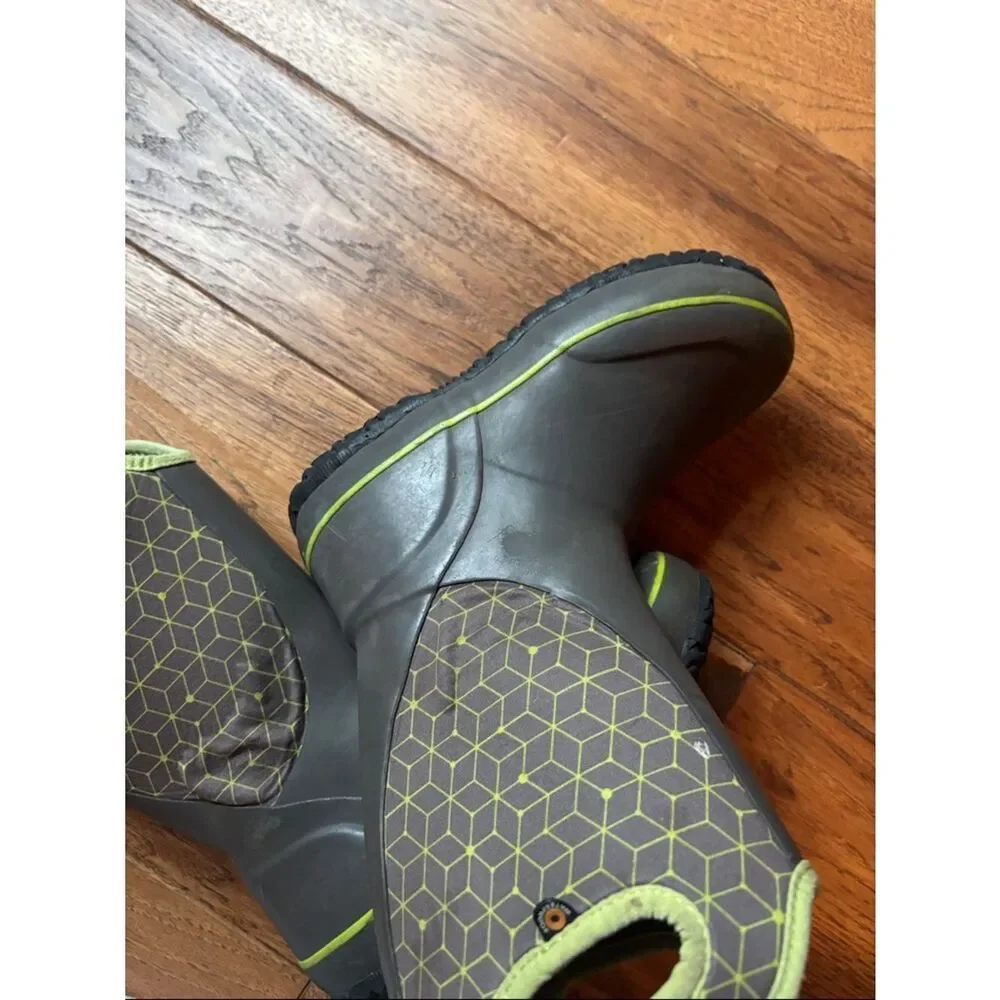 Bogs Gray Rain Boots with Lime Trim